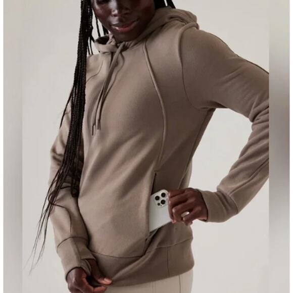 Athleta Retroplush Revive Hoodie Sweatshirt Taupe Brown Size XS Cozy Workout - Picture 1 of 11